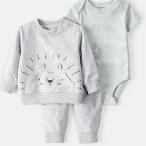 18 MONTHS NWT CARTERS Baby Boy 3-Piece Lion Little Pullover Set - Grey/Green